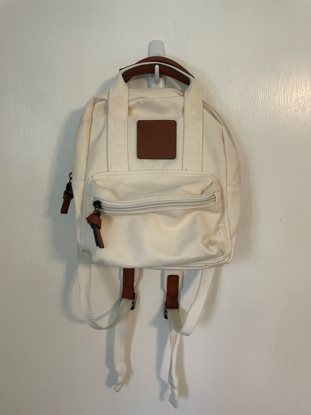 Sonoma Cream Canvas Mini Backpack with Brown leather Trim